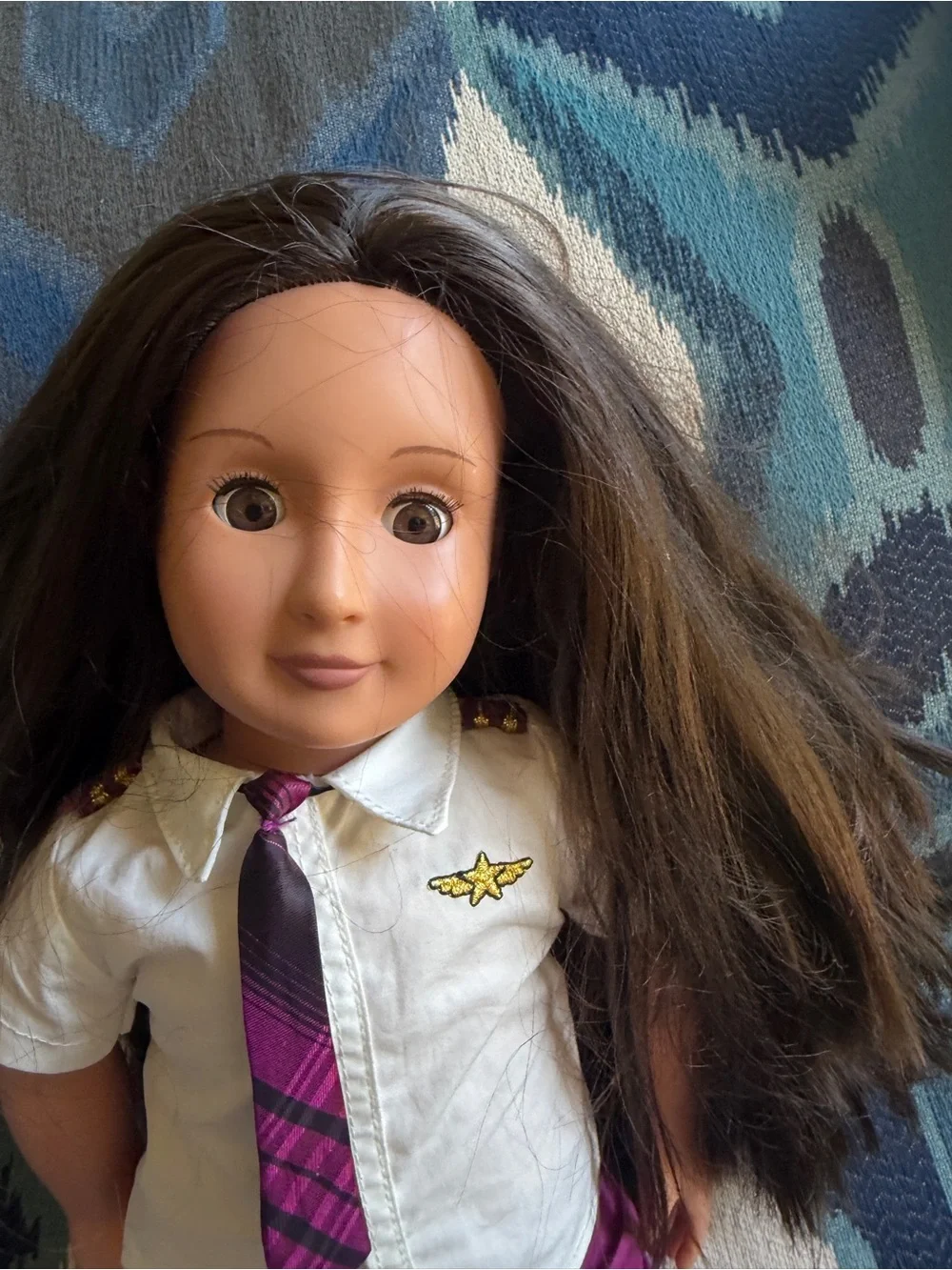 Kids Fashion Doll in White Shirt and Purple Pants with Plaid Tie